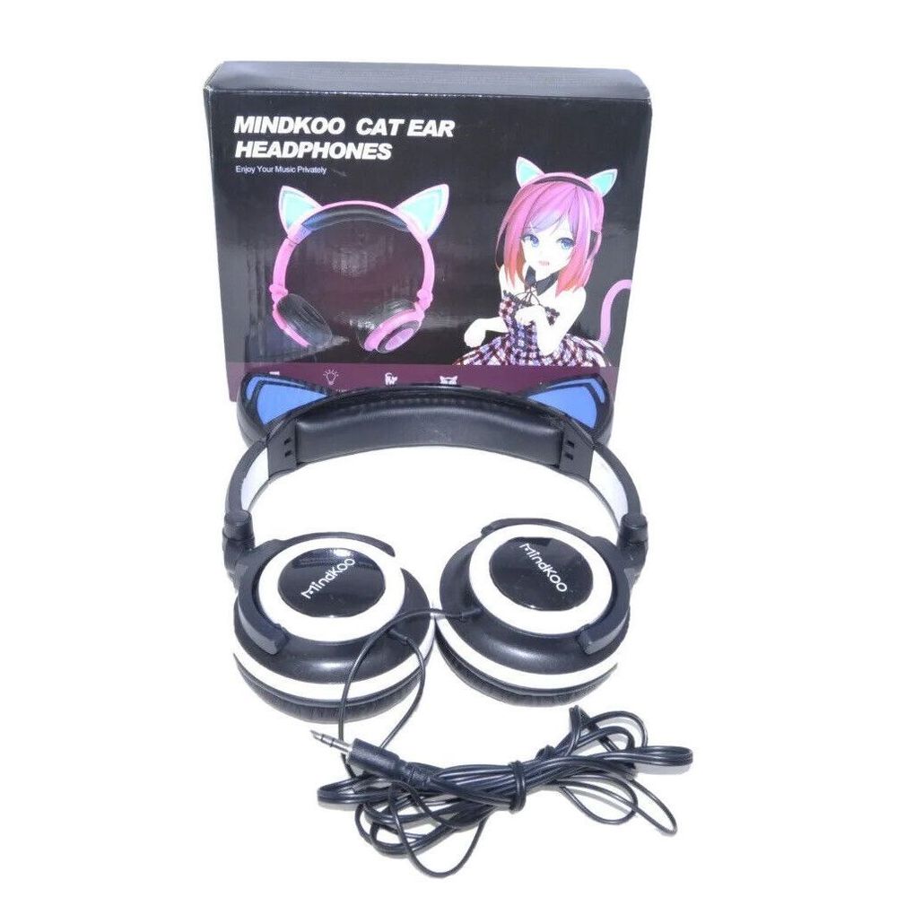 Cat Ear Headphones Led Light Up 2 Modes Blue Girls - Wired Tested